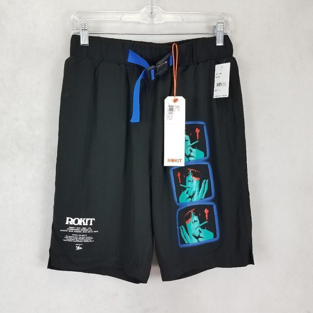 NEW ROKIT Men's S Mayday Shorts in Graphic Black 403-1600-BLK NWT $135